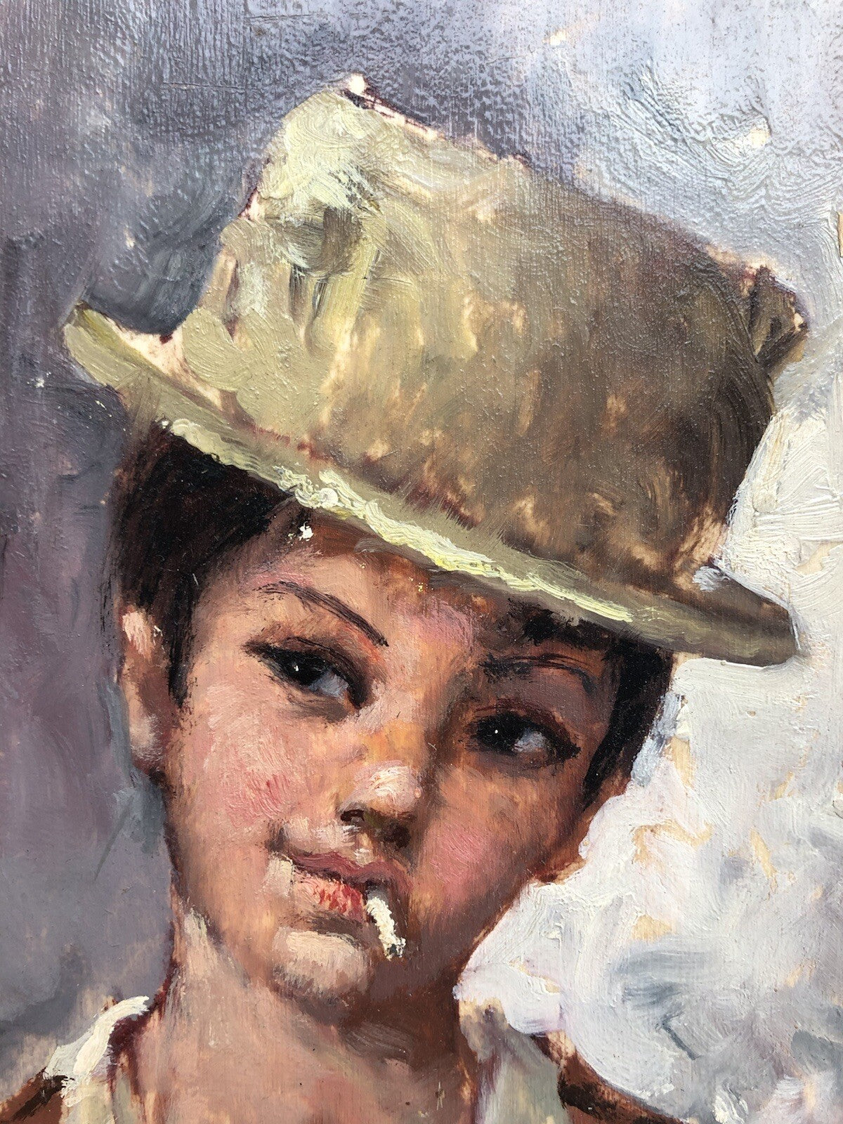 Quadro vintage -Scugnizzo Con Sigaretta- dipinto a olio su tavoletta
