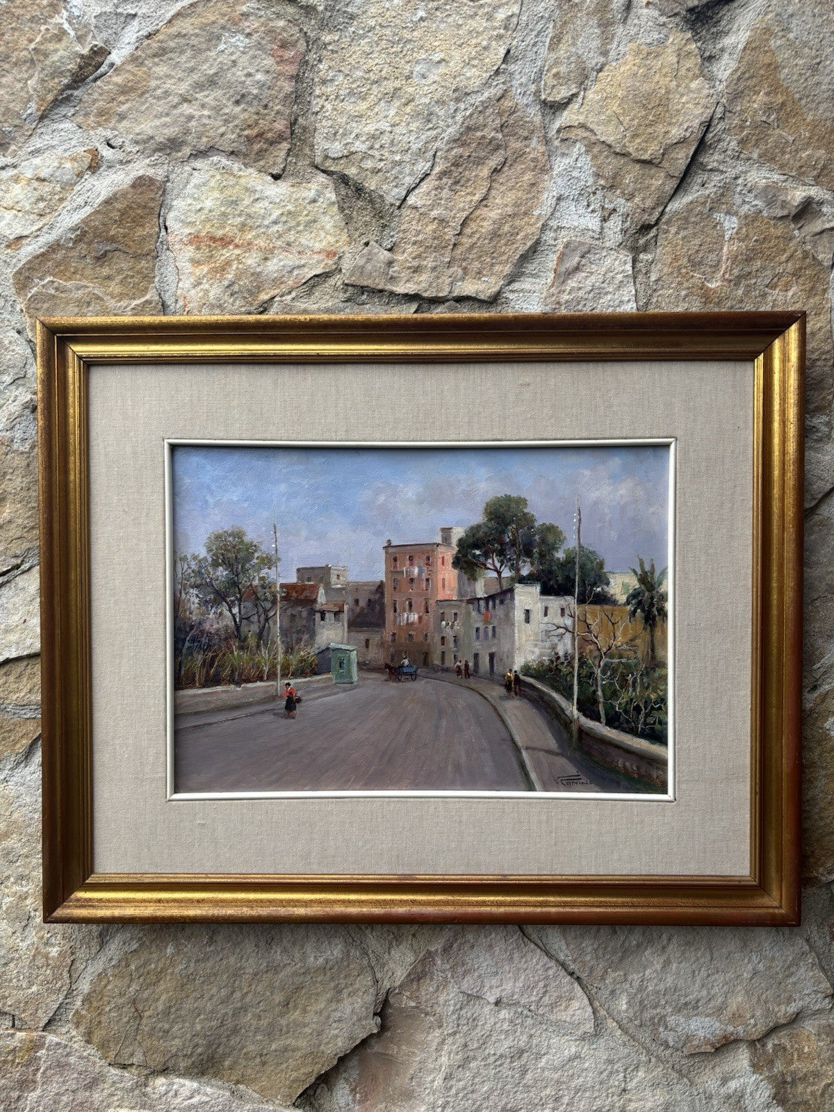 Quadro -Strada Di Paese- Vincenzo Canino dipinto a olio su tavoletta