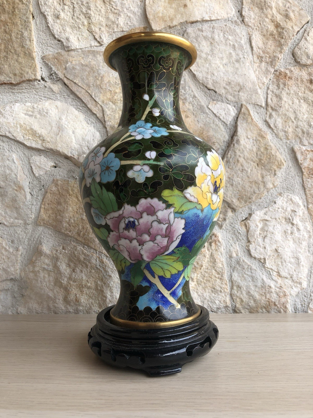 Vaso Vintage In Ottone E Cloisonne Cinese