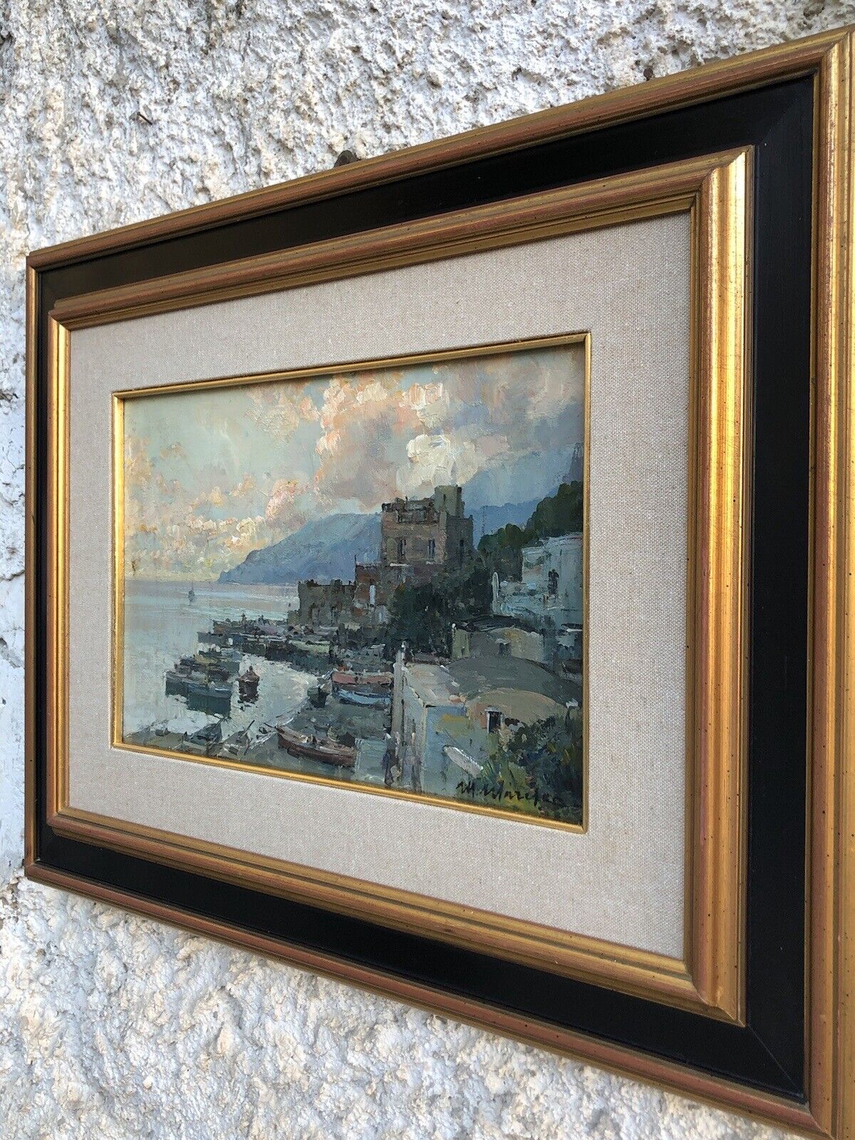 Quadro vintage -Marina- dipinto a olio su tavoletta