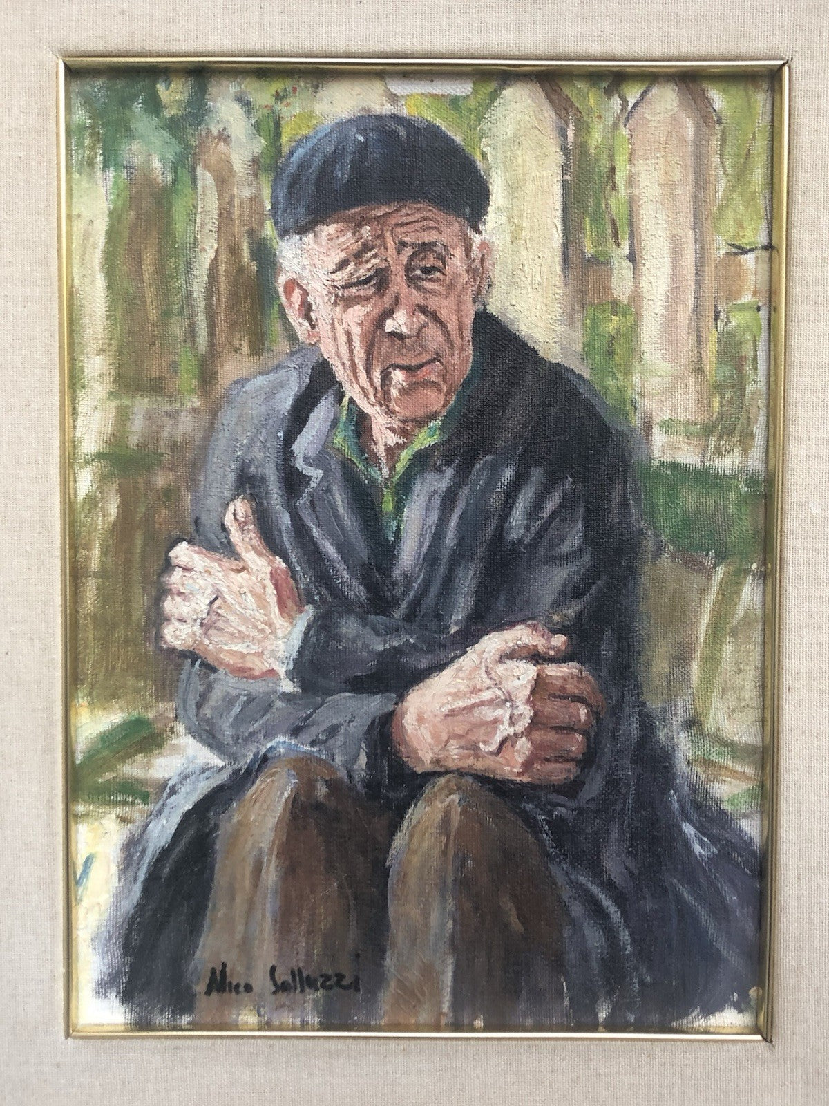 Quadro -Anziano Pensieroso- dipinto a olio
