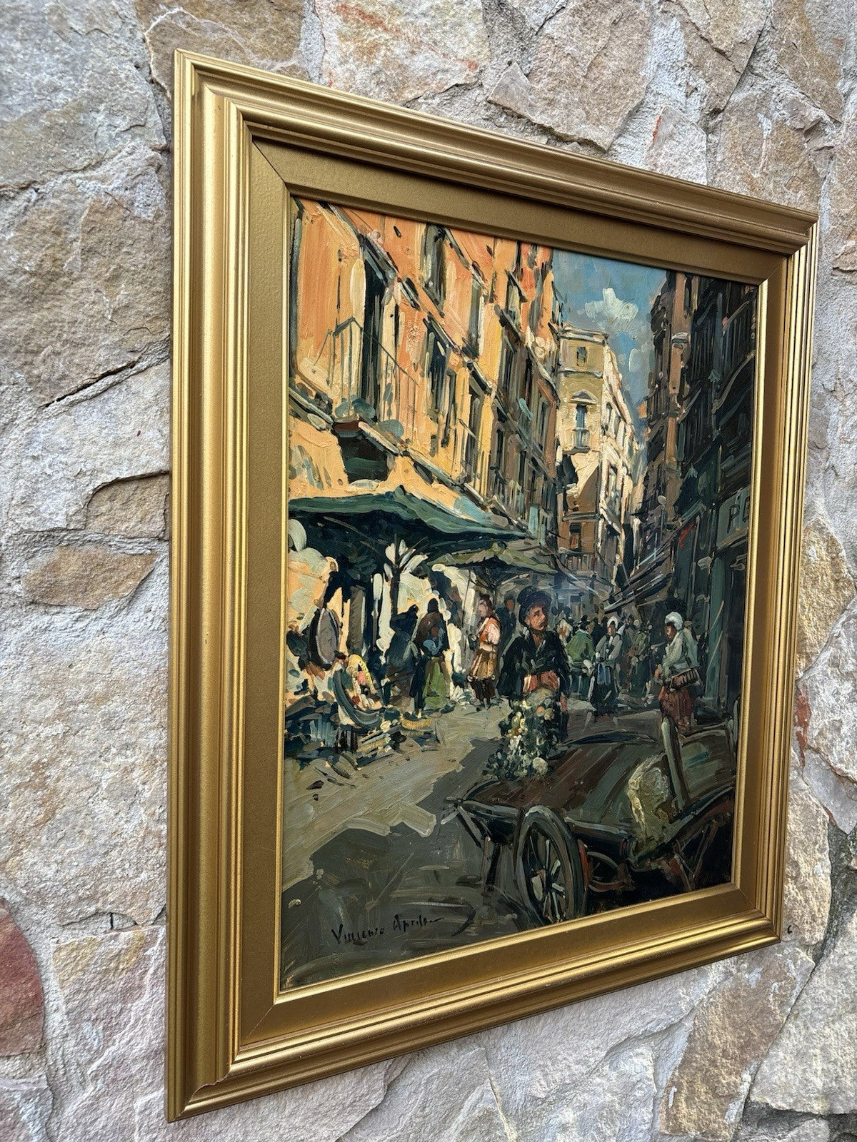 Quadro -Mercato Napoli- Vincenzo Aprile dipinto a olio