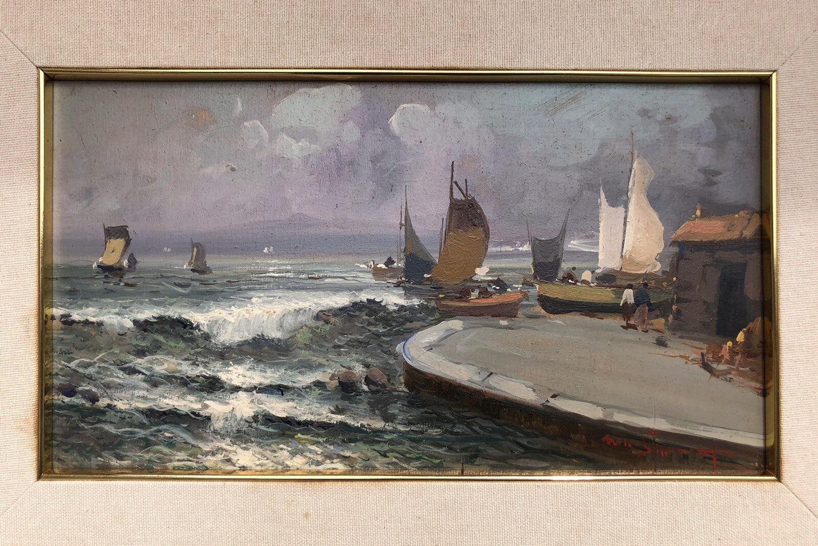 Quadro vintage -Marina- dipinto a olio su tavola