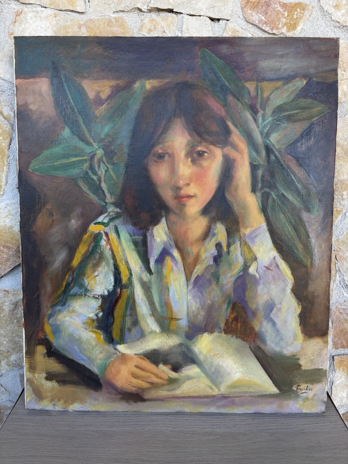 Quadro -Donna In Lettura- dipinto a olio su tela