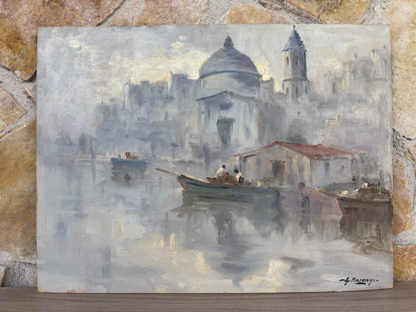 Quadro -Marina Con Barche- dipinto a olio