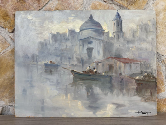 Quadro -Marina Con Barche- dipinto a olio
