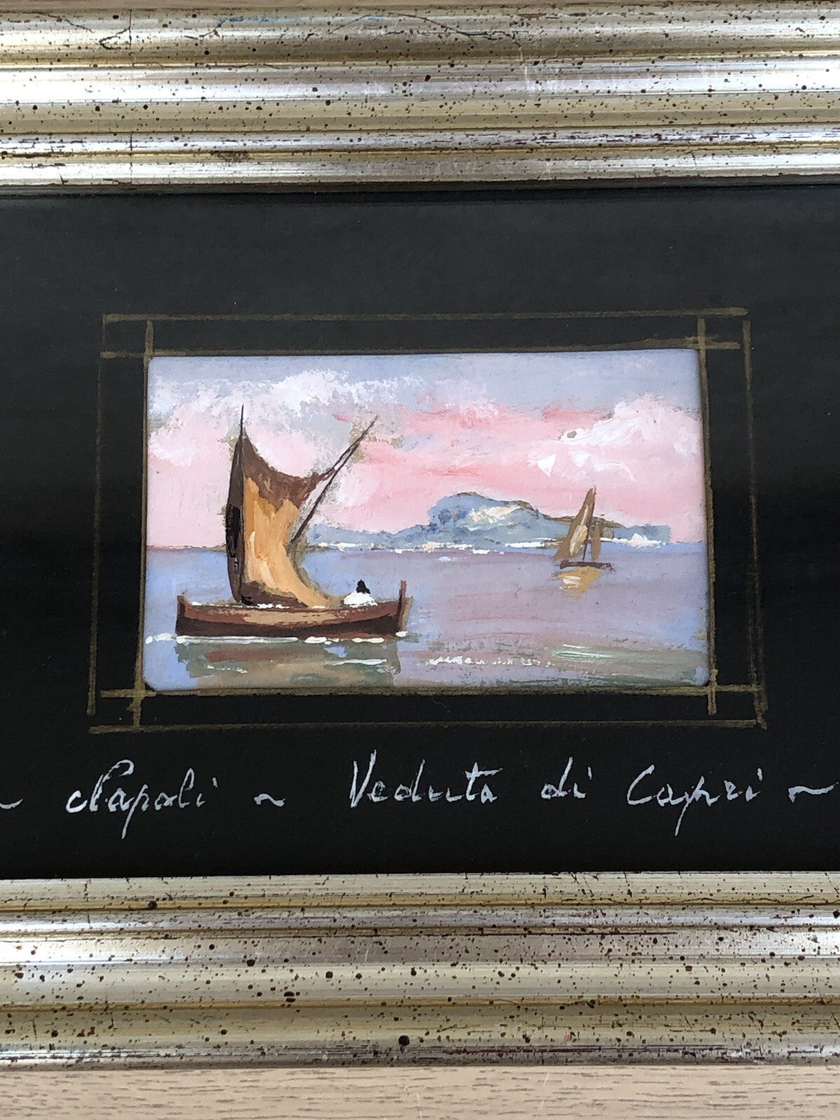 Quadro Vintage Dipinto Gouache, Napoli-Capri