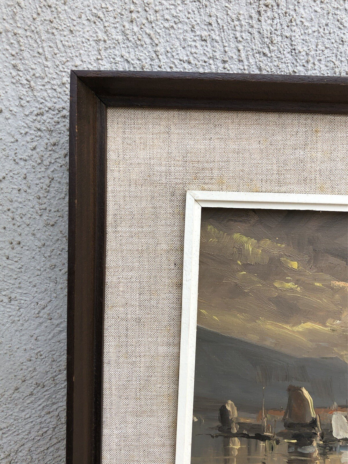 Quadro vintage -Marina Al Tramonto- dipinto a olio su tavoletta