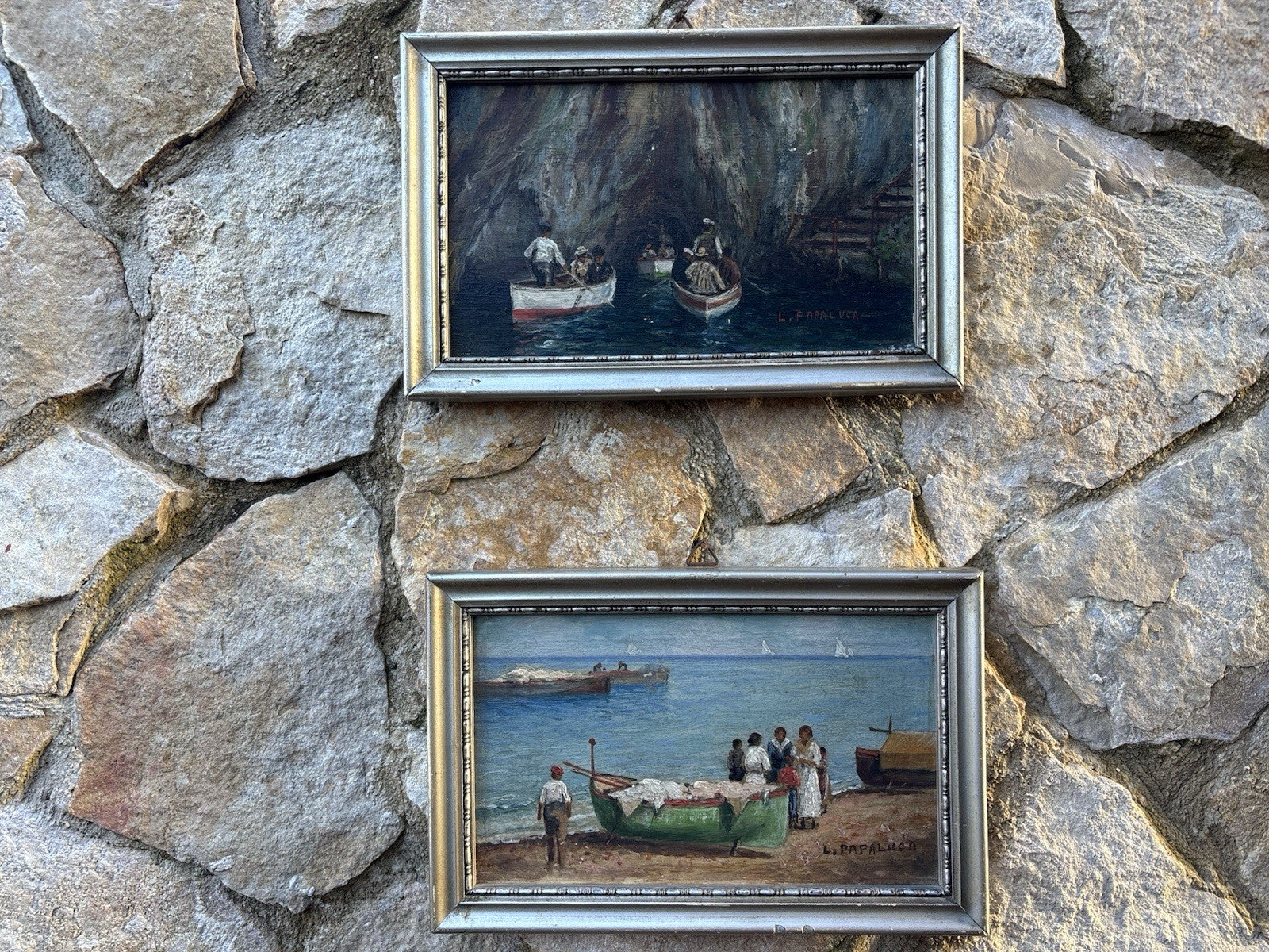 Coppia quadri miniature -Marine- Luca Papaluca- dipinti a olio su tavoletta