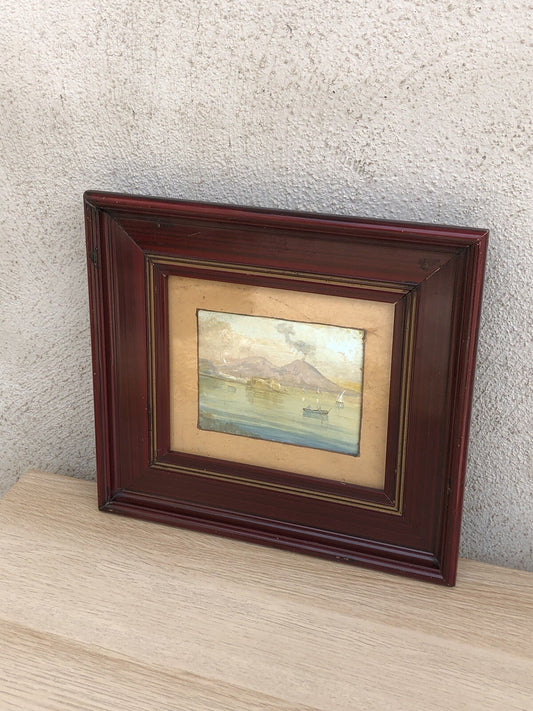 Antico quadro gouache dipinto su carta Napoli