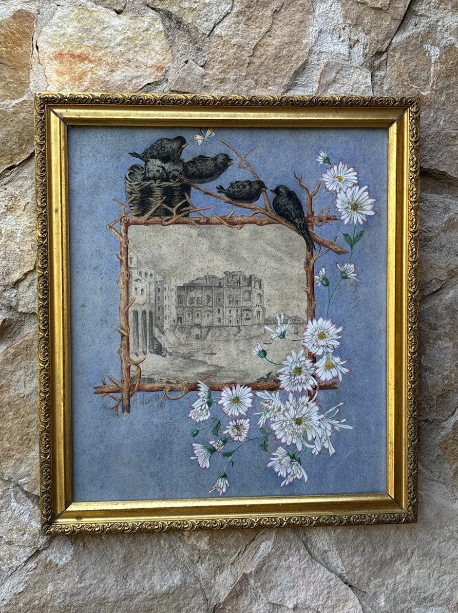 Quadro antico -Palazzo Donn’Anna- realizzato a tecnica mista