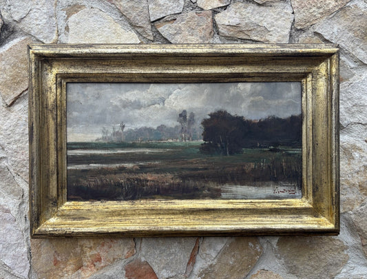 Quadro antico -Paesaggio- dipinto a olio su tavola
