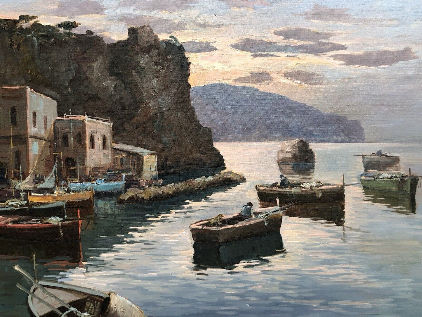Quadro -Marina Di Procida Al Tramonto- dipinto a olio su tela