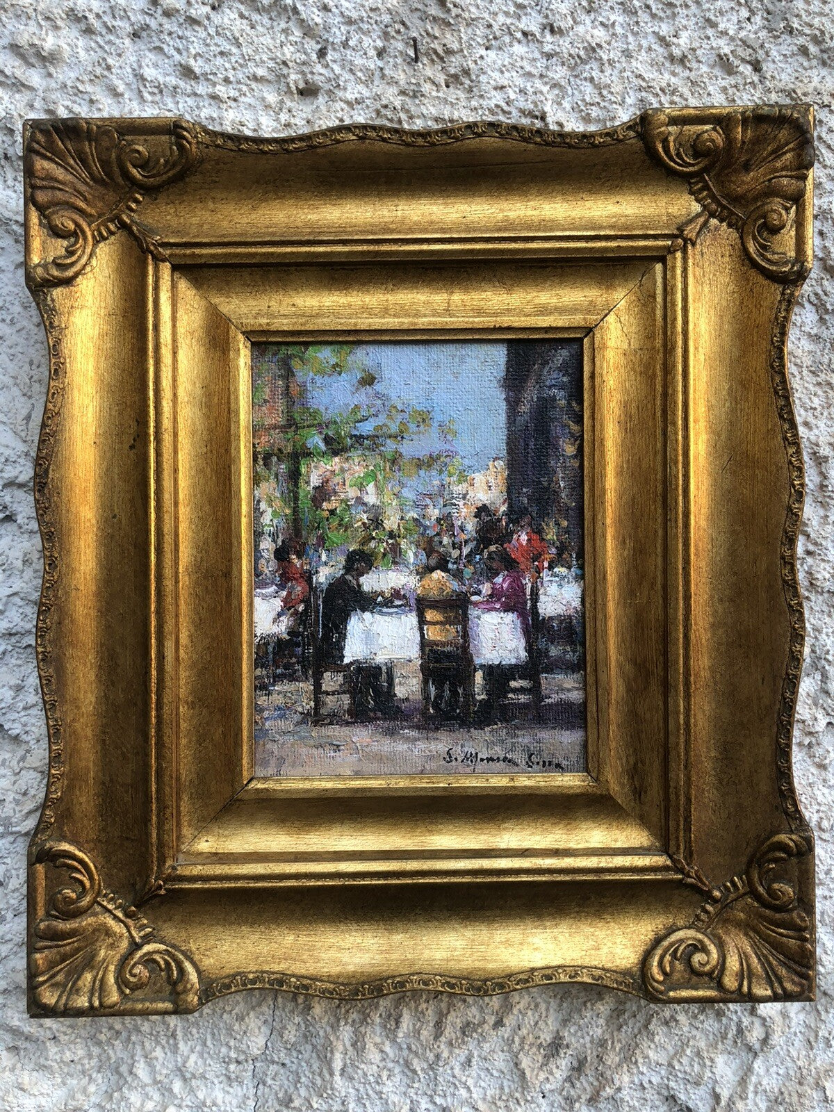 Quadro vintage -Figure Al Tavolo- dipinto a olio su tela