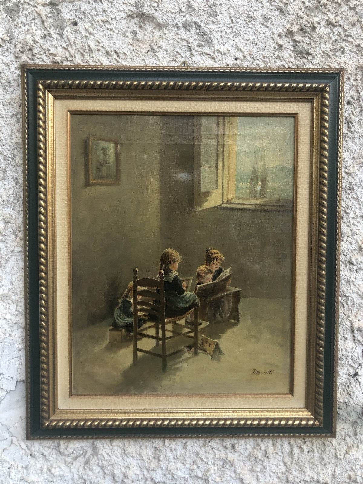 Quadro -Fanciulli In Lettura- dipinto a olio su tela