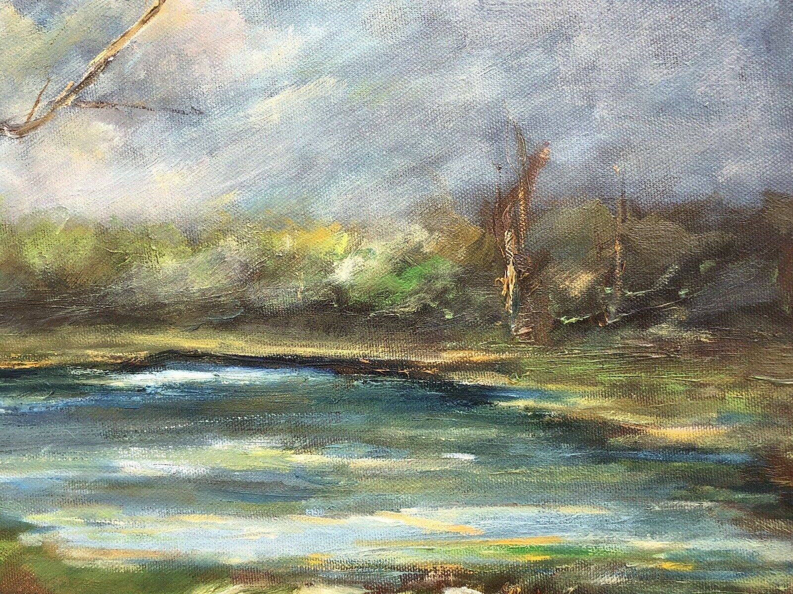 Quadro vintage -Paesaggio Con Lago- dipinto a olio su tela