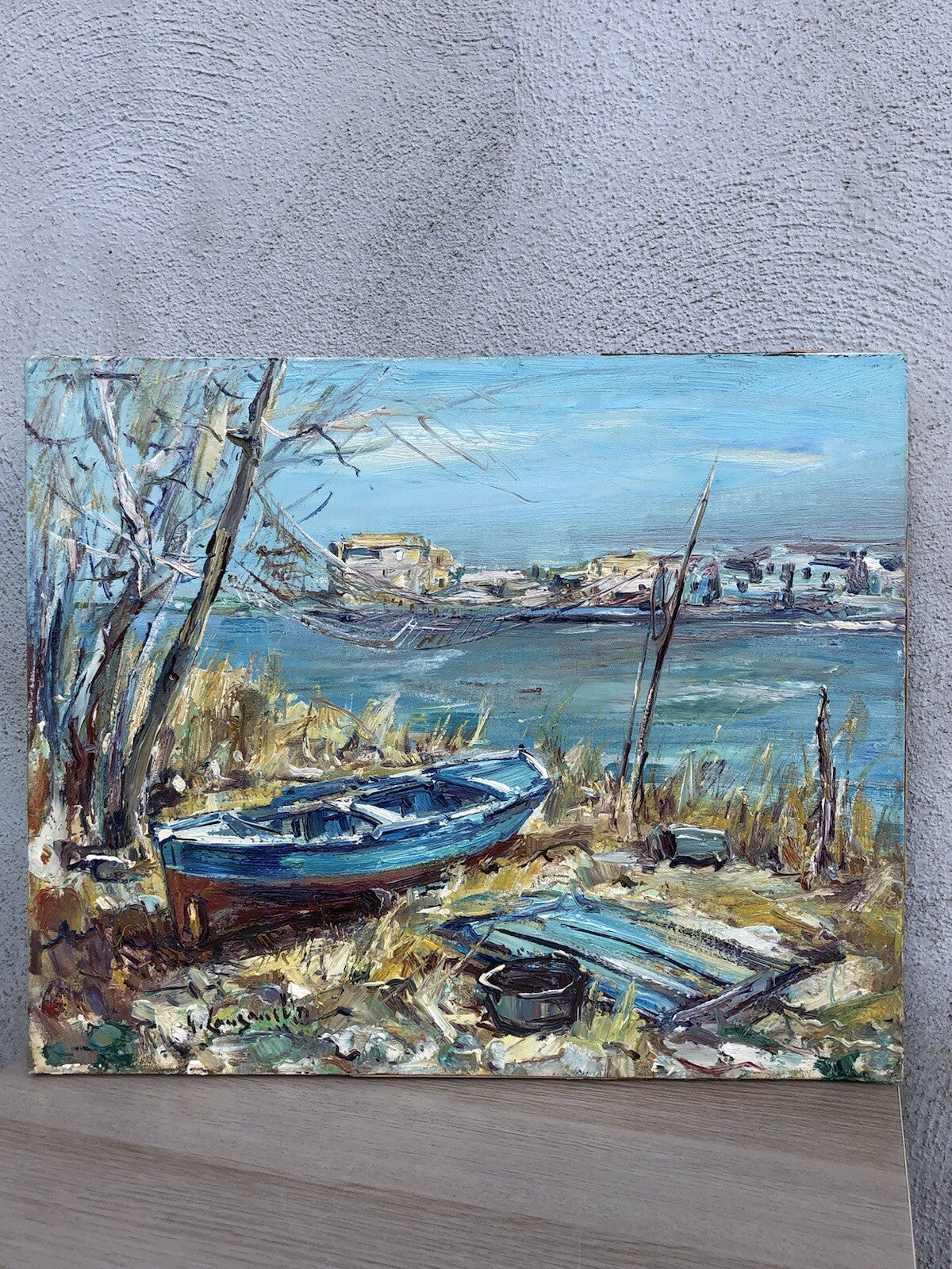 Quadro vintage -Barca A Riposo- dipinto a olio su tela