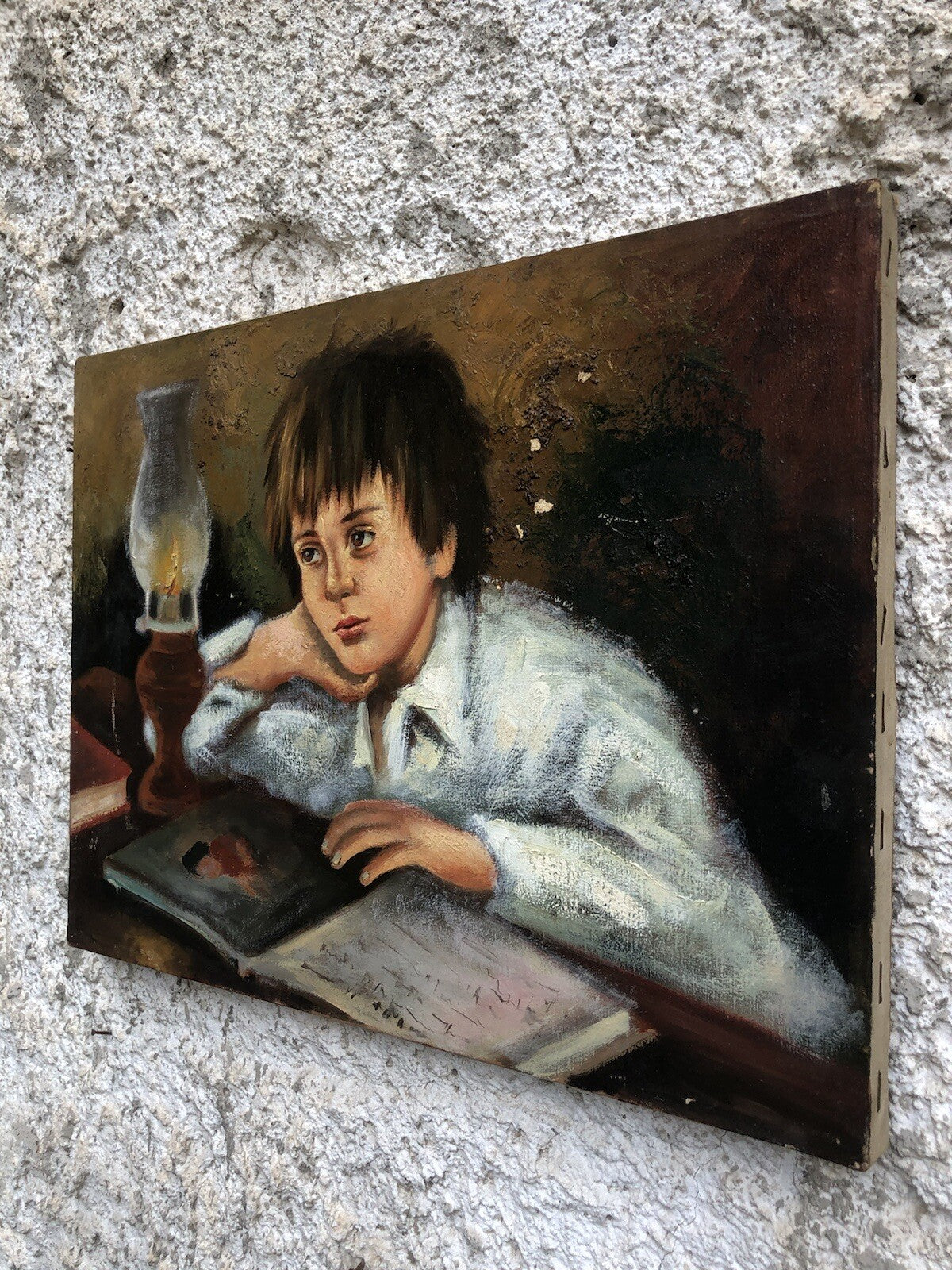 Quadro vintage -Studente In Lettura- dipinto a olio su tela