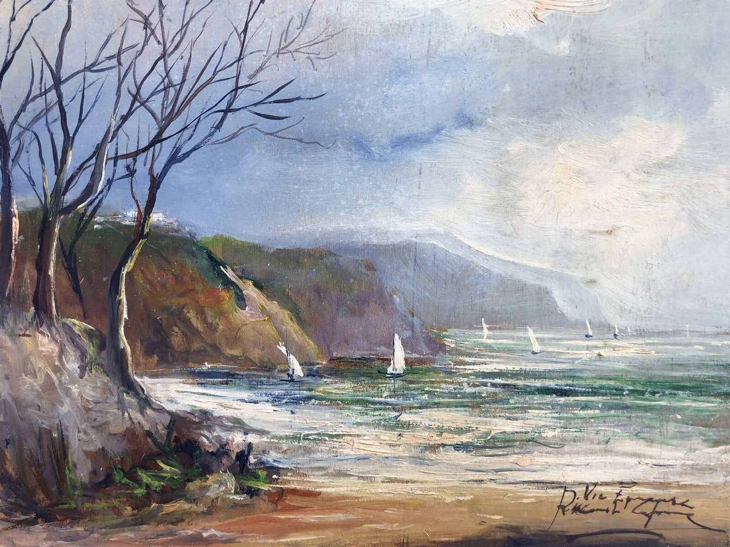 Quadro vintage -Marina, Vico Equense- dipinto a olio su tavoletta