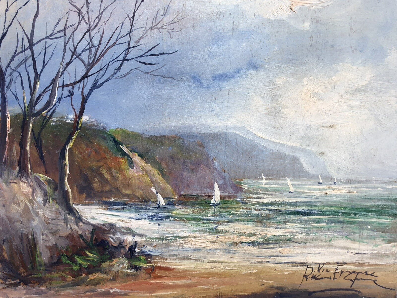 Quadro vintage -Marina, Vico Equense- dipinto a olio su tavoletta