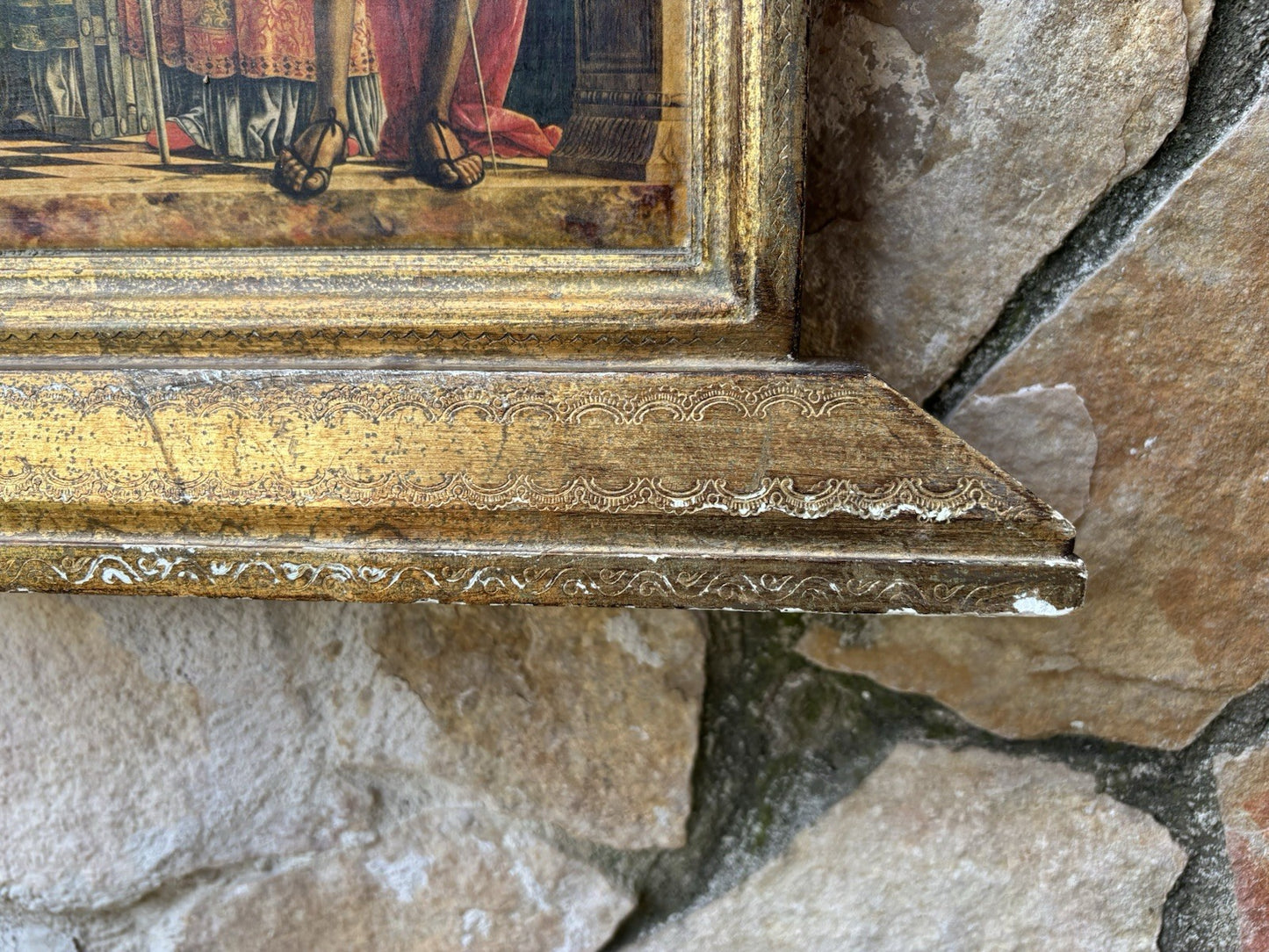 Grande Icona Religiosa Vintage In Legno Fiorentino