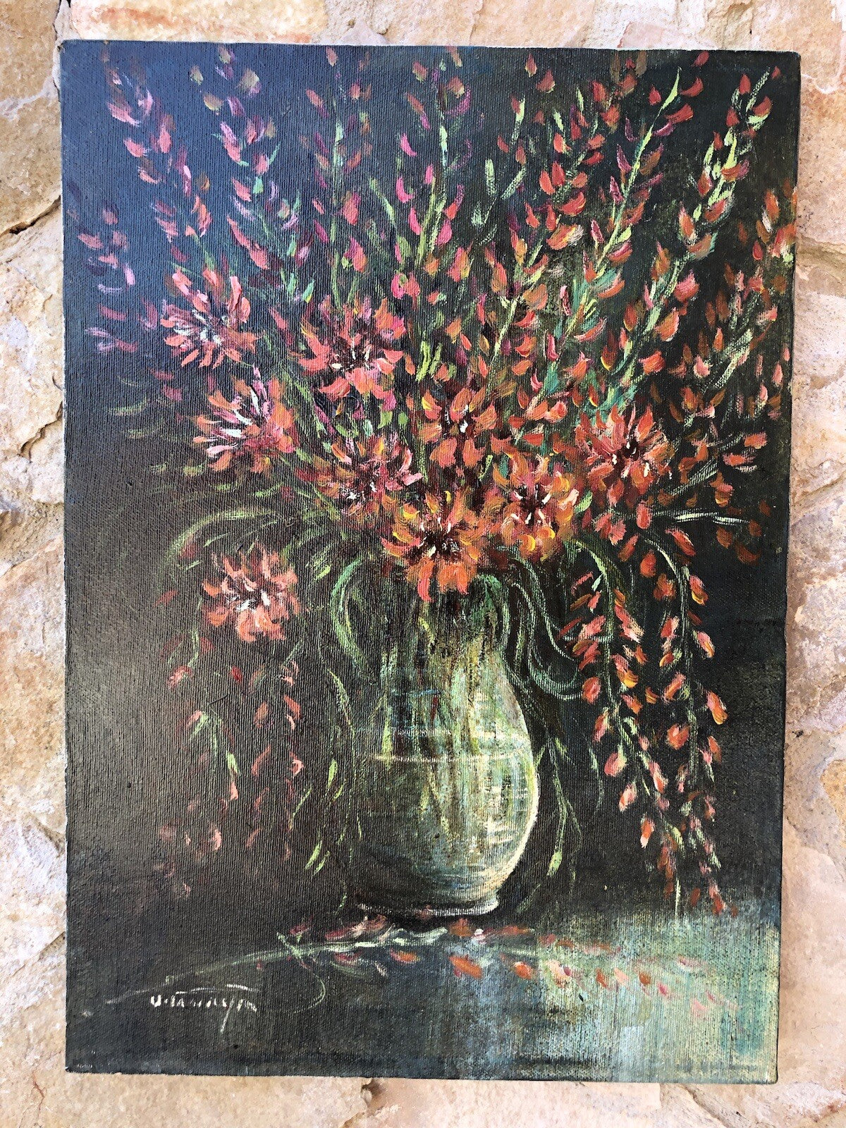 Quadro vintage -Vaso Con Fiori- dipinto a olio su tela