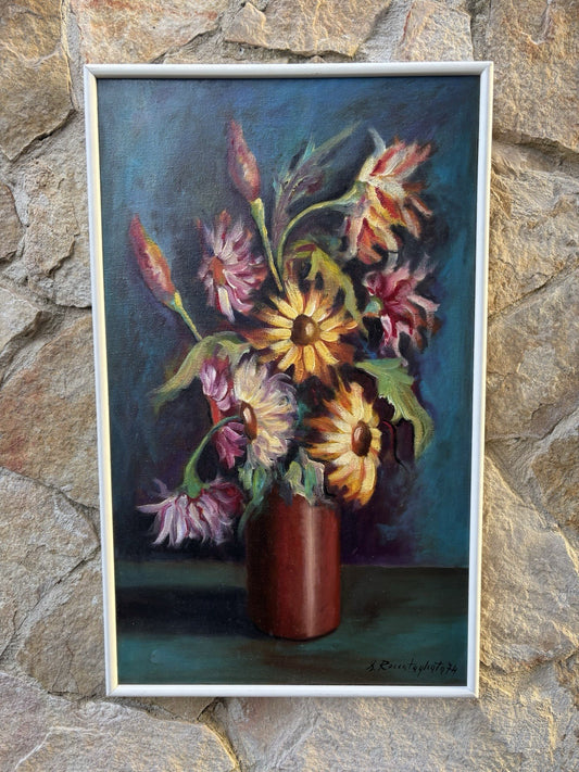 Quadro -Vaso Con Fiori- dipinto a olio su tela