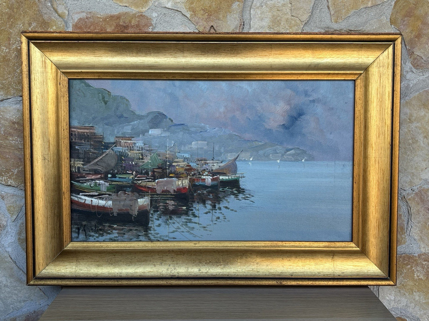 Quadro -Barche Al Porto- dipinto a olio su tela