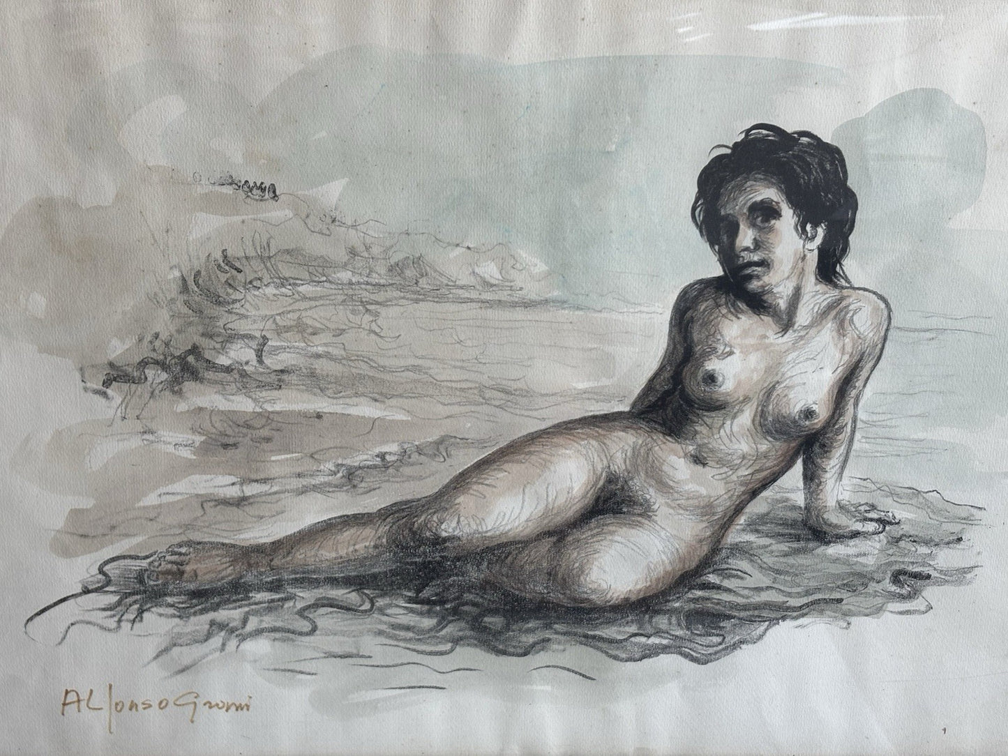 Quadro -Nudo Di Donna- Alfonso Grassi litografia colorata a mano