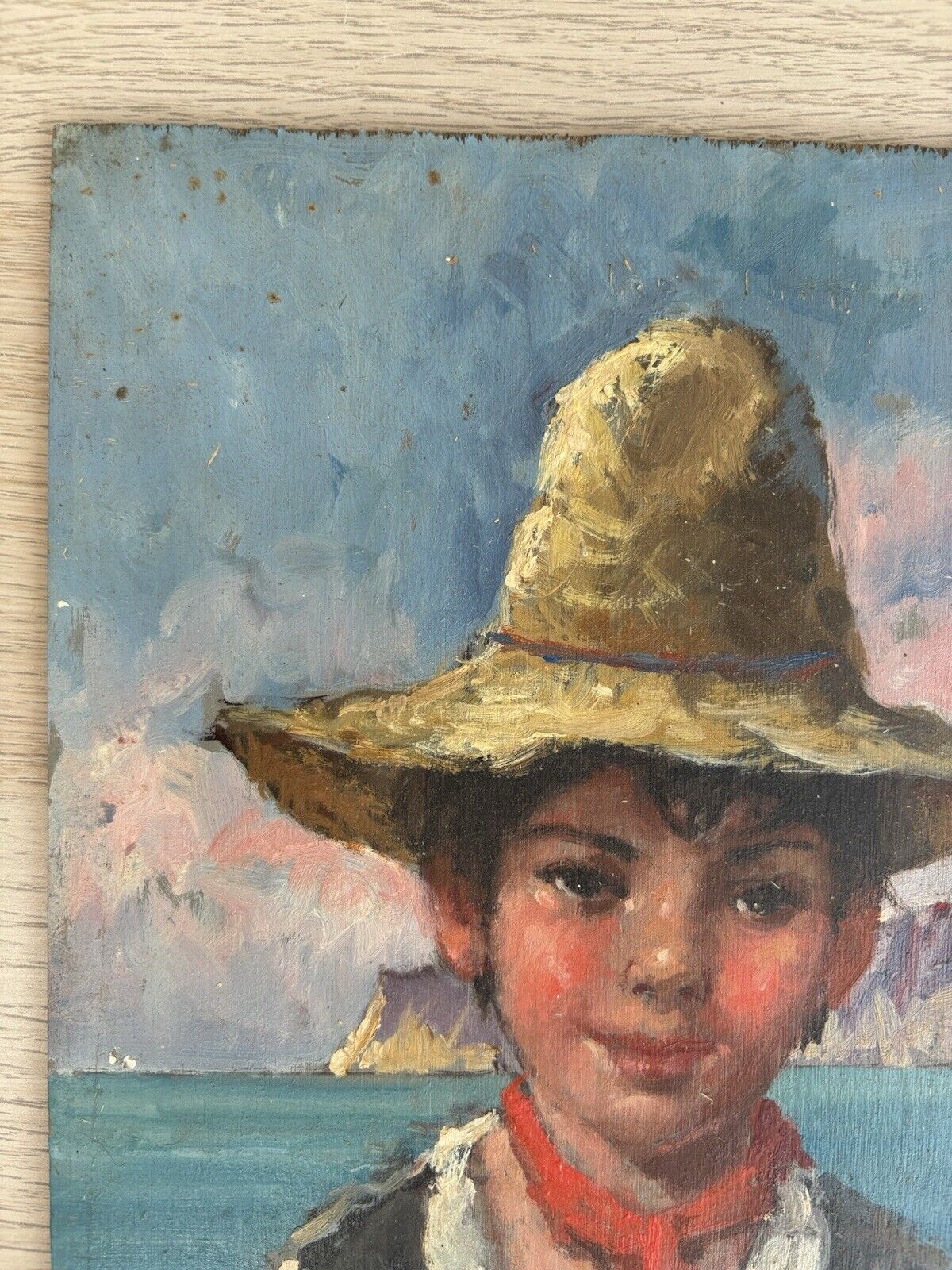 Quadro vintage -Figura Scugnizzo- dipinto a olio su tavoletta