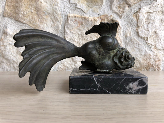 Scultura Vintage In Bronzo -Pesce-