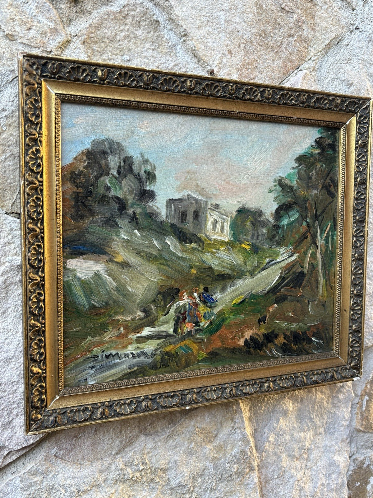 Quadro -Paesaggio Con Figure- Francesco Di Marino dipinto a olio su tavoletta