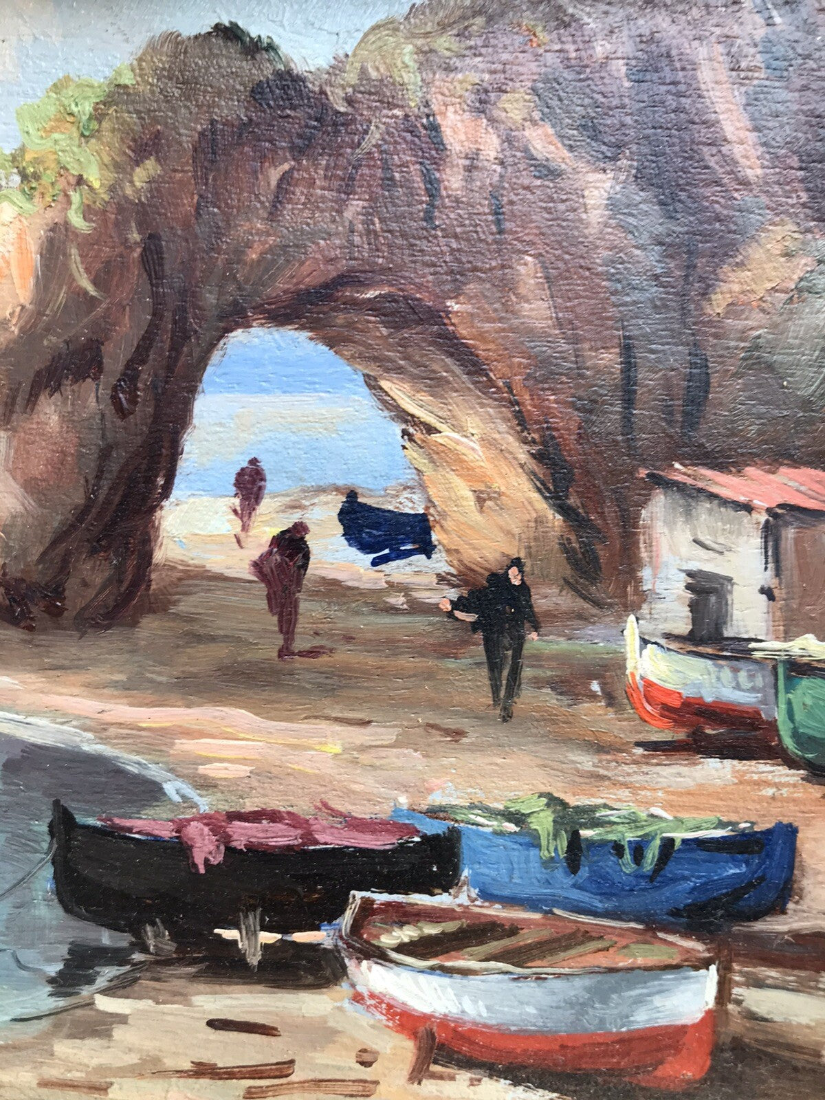 Quadro “marina” Luigi Seme Dipinto A Olio Su Tavoletta Vintage