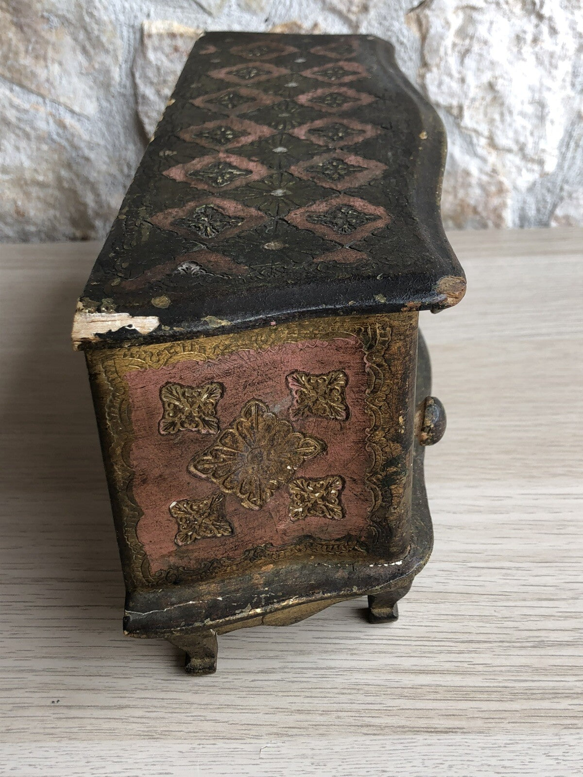 Scatola Portagioie Vintage In Legno Stile Fiorentino