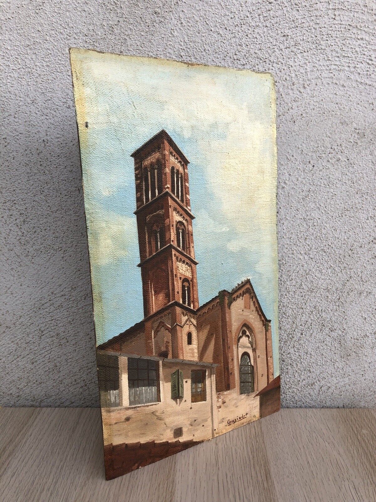 Quadro vintage -Campanile-dipinto a olio