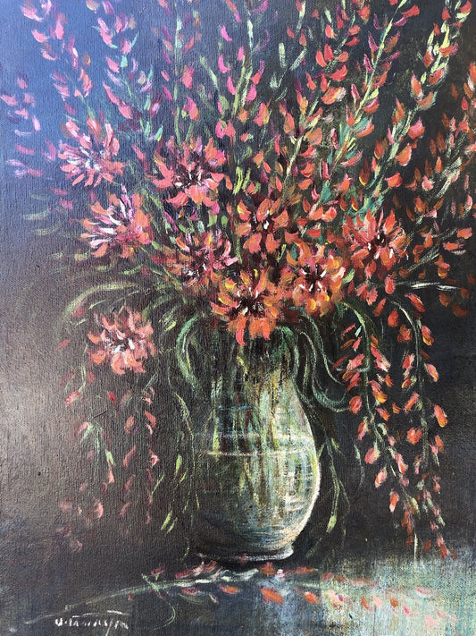 Quadro vintage -Vaso Con Fiori- dipinto a olio su tela