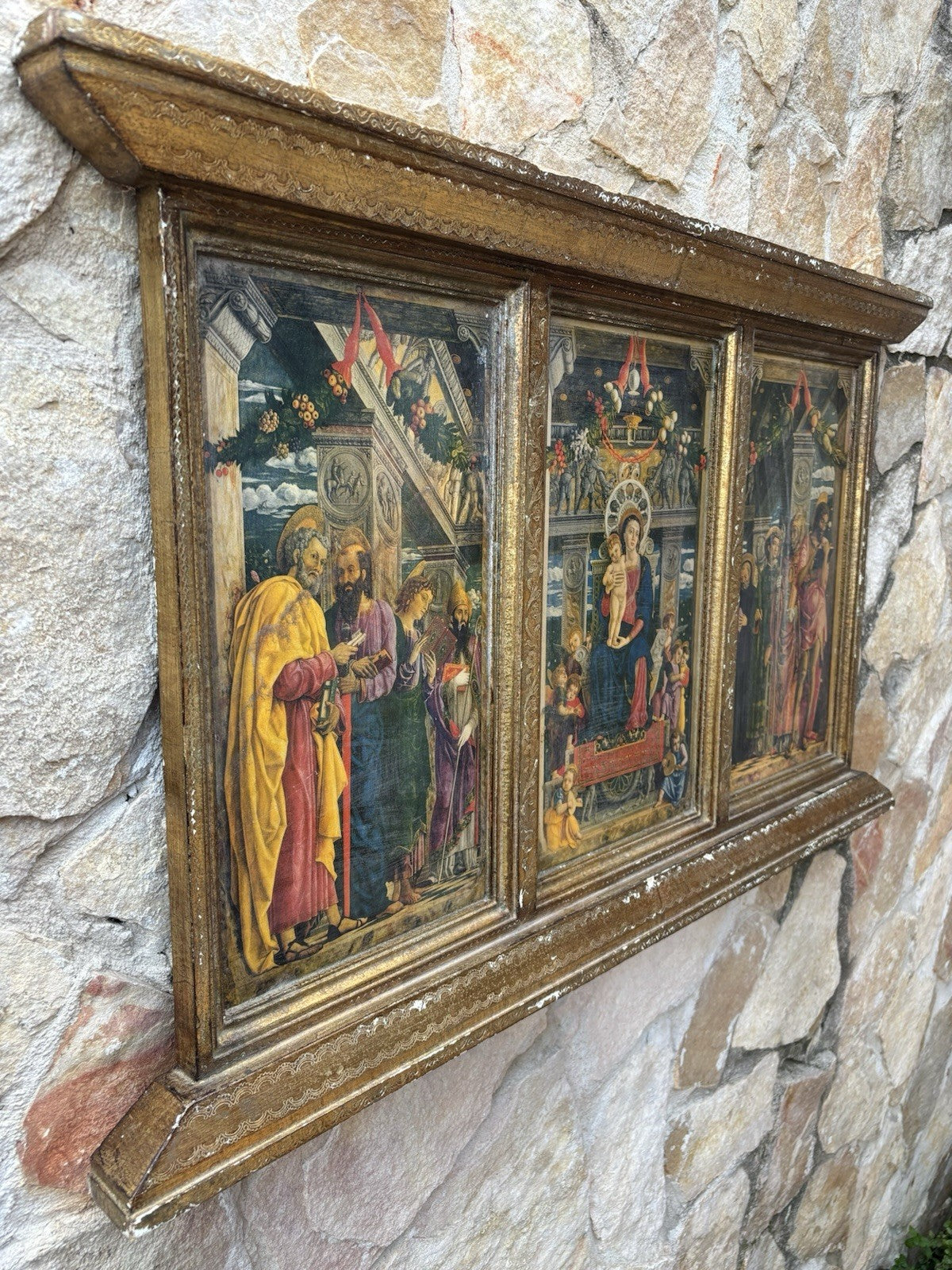 Grande Icona Religiosa Vintage In Legno Fiorentino