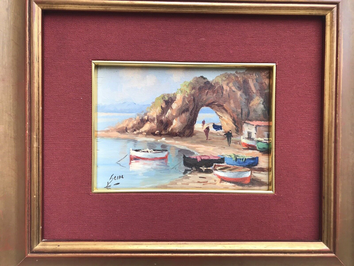 Quadro “marina” Luigi Seme Dipinto A Olio Su Tavoletta Vintage