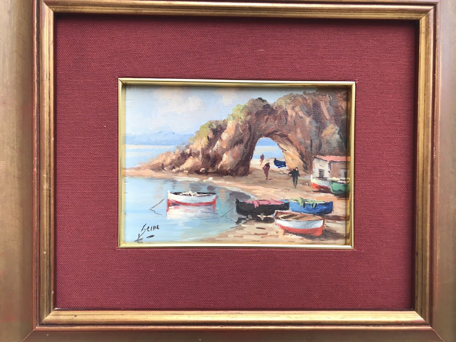 Quadro “marina” Luigi Seme Dipinto A Olio Su Tavoletta Vintage