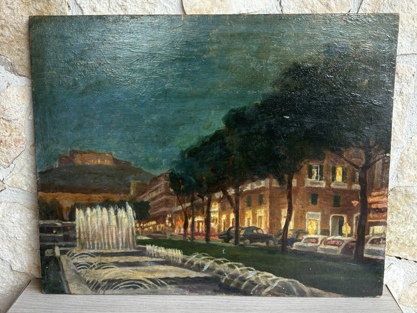 Quadro -Piazza Municipio- dipinto a olio su tavoletta