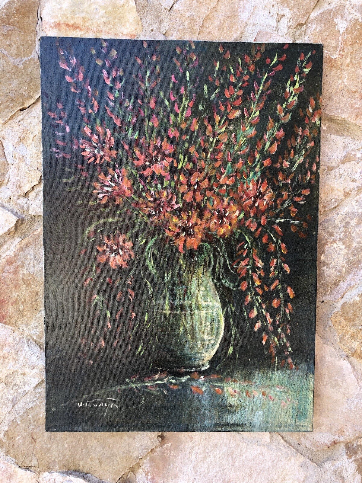 Quadro vintage -Vaso Con Fiori- dipinto a olio su tela