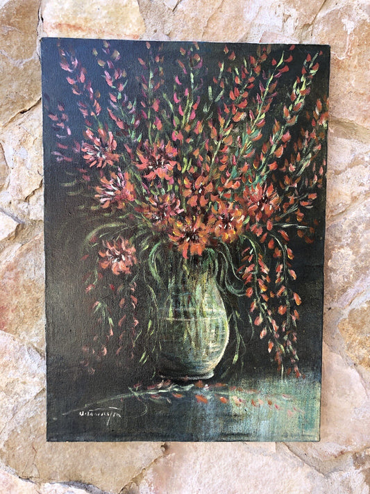 Quadro vintage -Vaso Con Fiori- dipinto a olio su tela