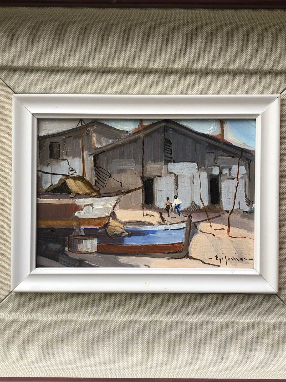 Quadro -Barche A Riposo- dipinto a olio su tavoletta