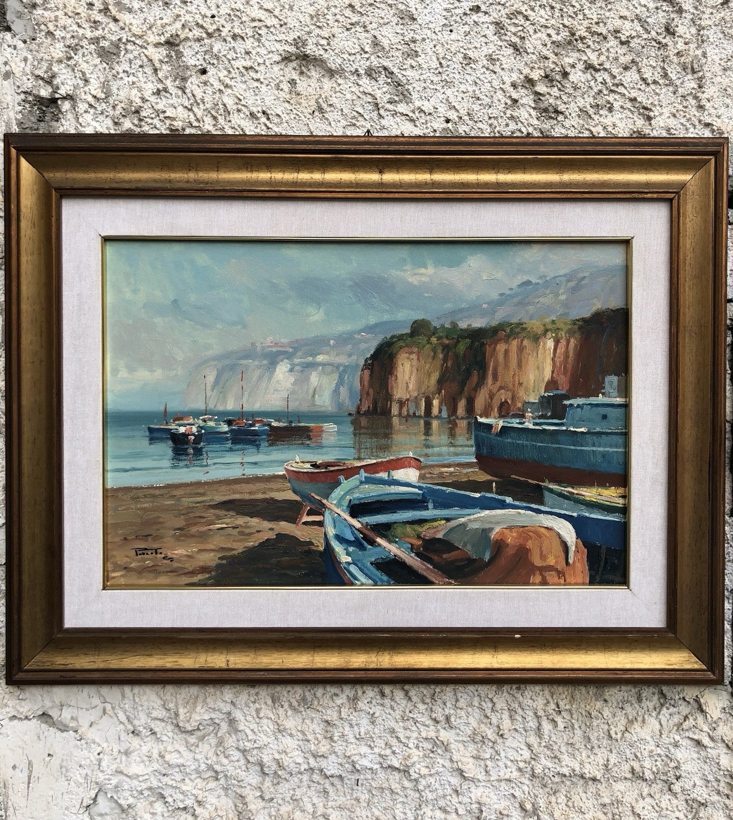 Quadro -Marina Con Barche- dipinto a olio su tela