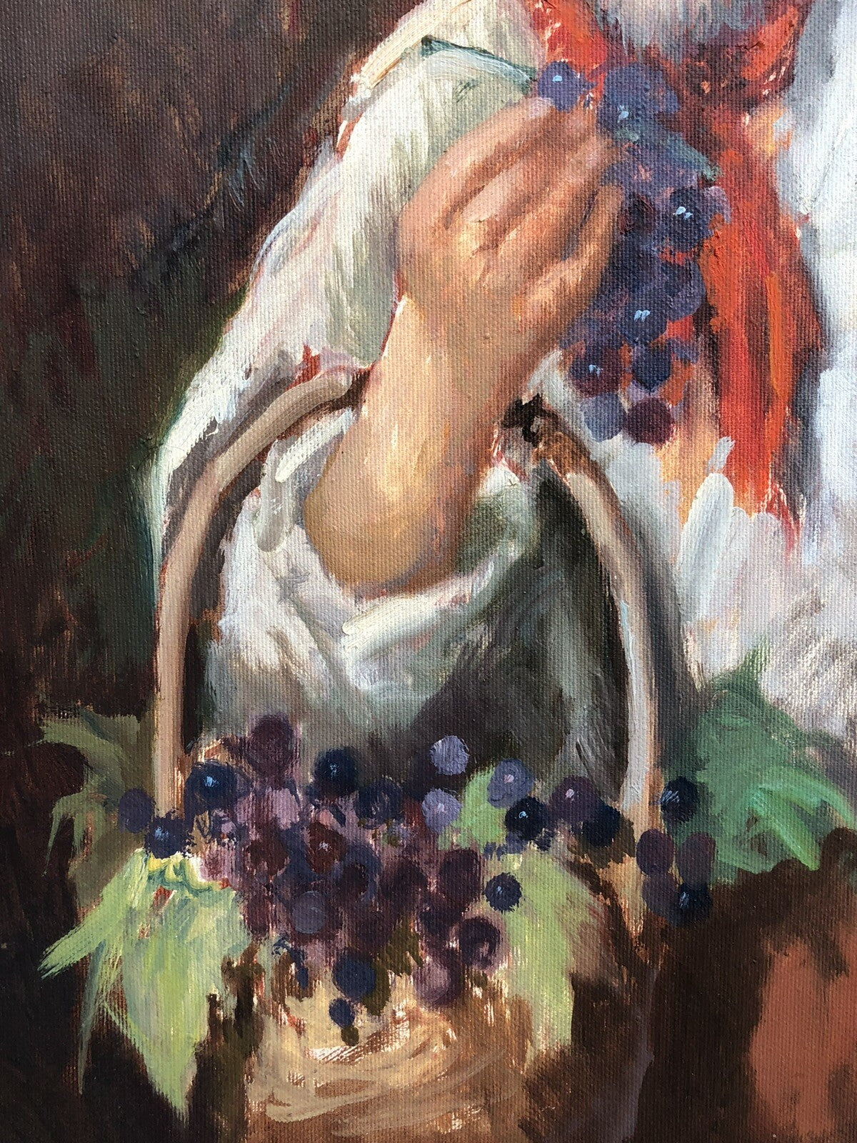 Quadro vintage -Contadino Con Uva- dipinto a olio su tela