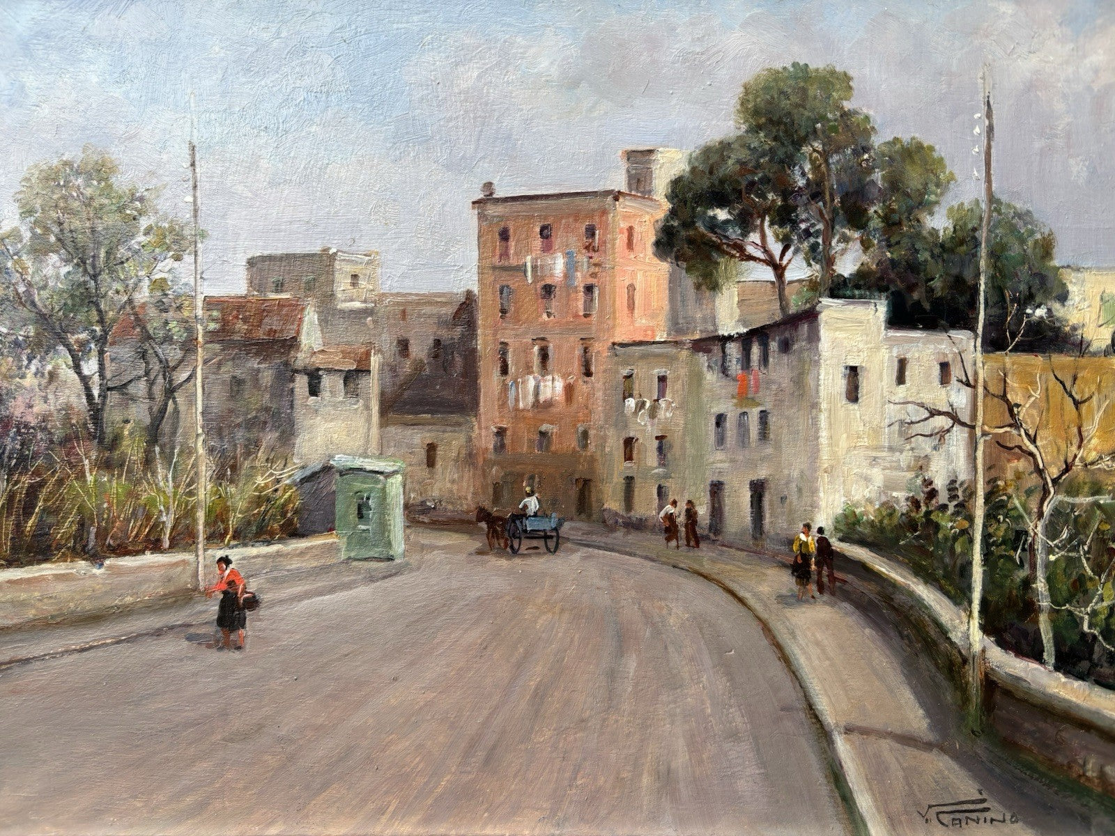 Quadro -Strada Di Paese- Vincenzo Canino dipinto a olio su tavoletta