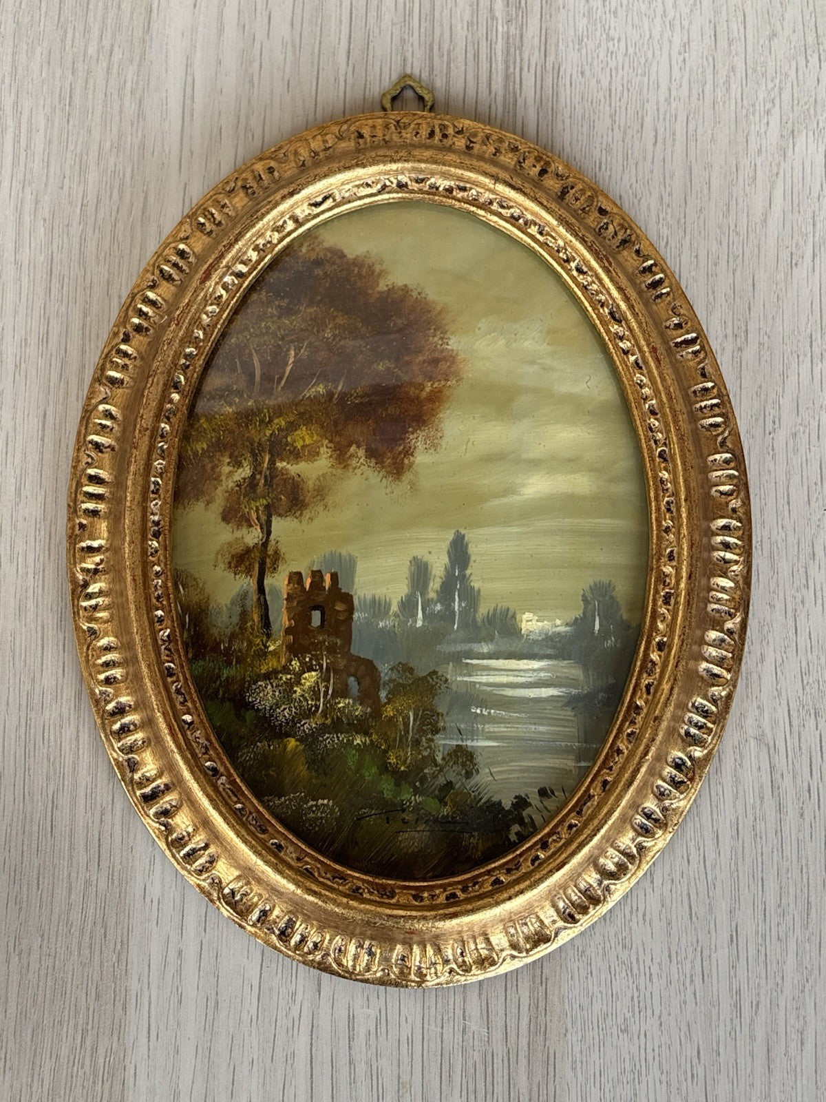 Quadro Vintage, Paesaggio Dipinto A Olio Su Rame