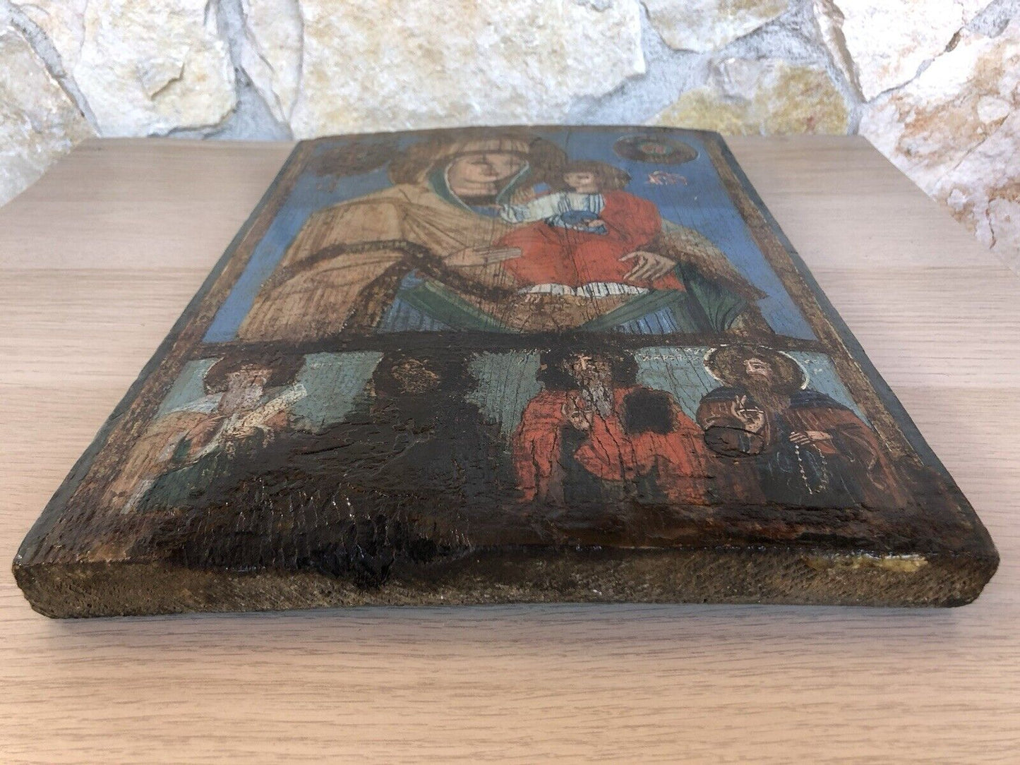 Icona Religiosa Antica Dipinta Su Legno