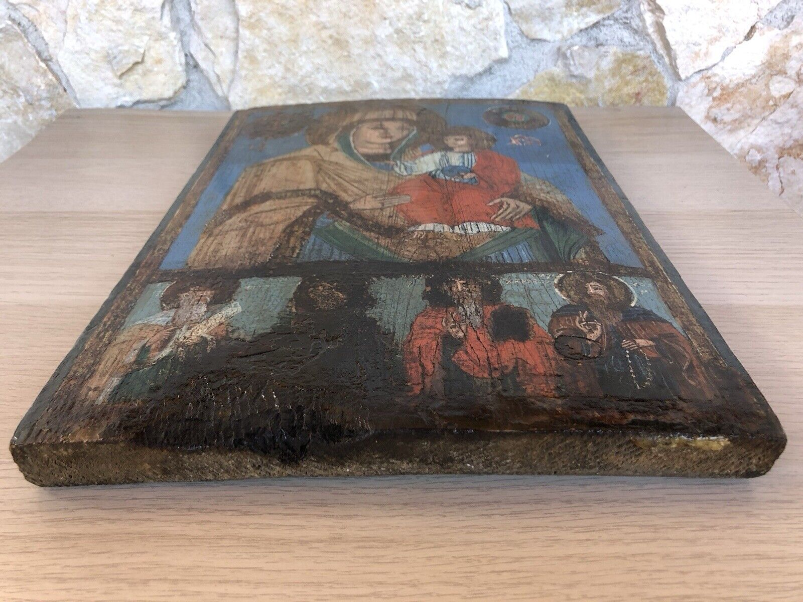 Icona Religiosa Antica Dipinta Su Legno