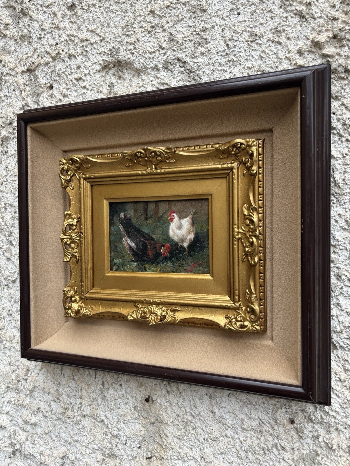 Quadro -Galline- Gianni Strino dipinto a olio su tavoletta